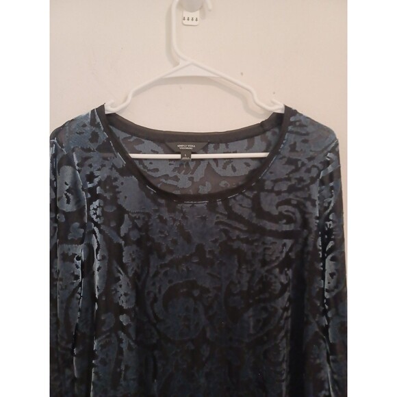 Simply Vera Wang Velvet Burnout Blouse L Gray Black Longsleeve Fairy Whimsigoth - Picture 7 of 10